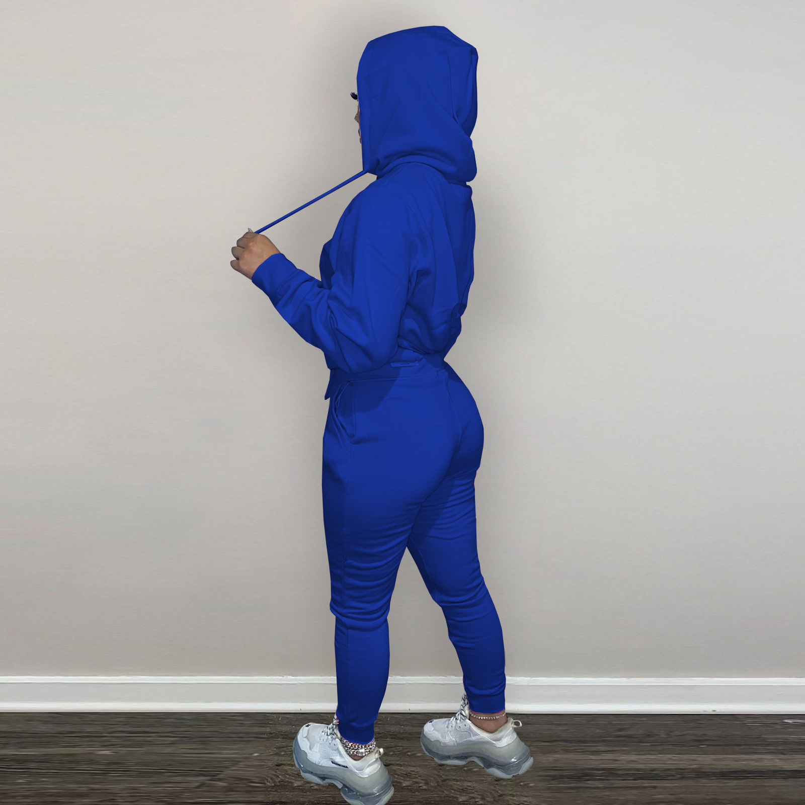 HR8197 European and American women's clothing  independent station supply autumn and winter plus velvet drawstring hooded two-piece set_voghion.com