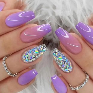 Wearable nail Sticker Purple Gradient Wearable nail Finished Silver Sequins Fake nail Removable Finished nail
