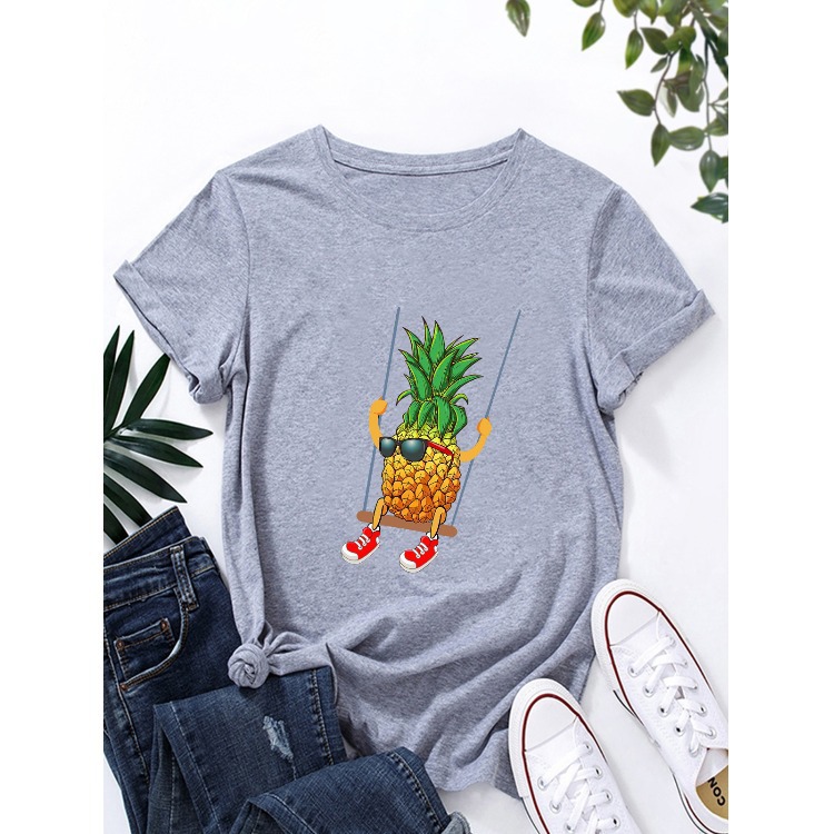 European and American cross-border creative cartoon pineapple letter print casual short-sleeved T-shirt for women