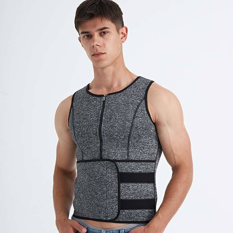 Cross-Border Men's sports corset zipper sweat tight workout clothes sweat vest waist sweat corset