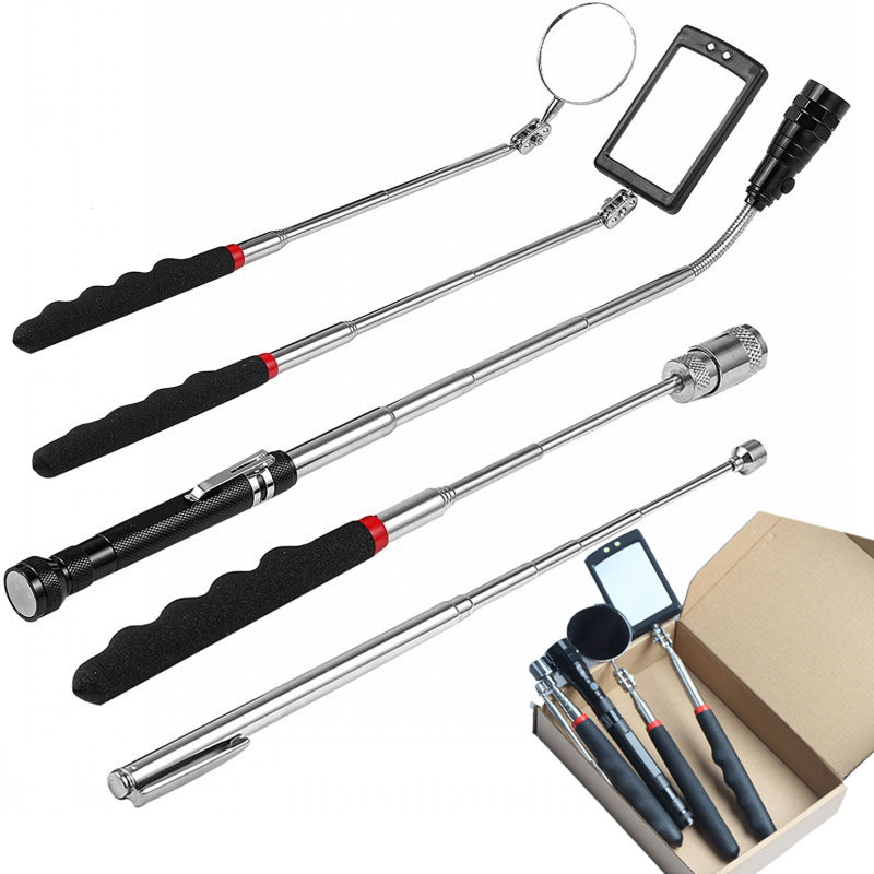 5-piece underbody inspection mirror with light telescopic magnetic suction rod pickup suction rod inspection mirror chassis mirror