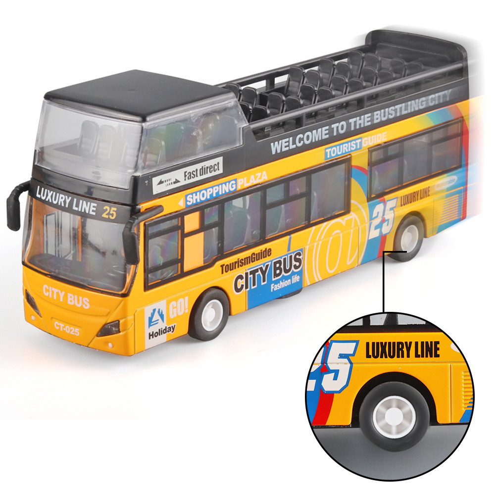 Medium Macao double-layer light View bus alloy car model bus Light Music pull back cross-border delivery wholesale