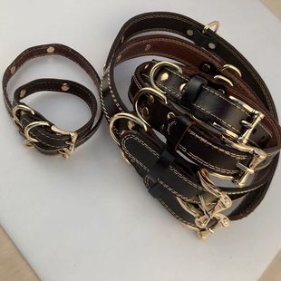 Cowhide dog collar collar set lettering brand anti-loss layer cowhide method bucket golden retriever corgi dog chain German Shepherd