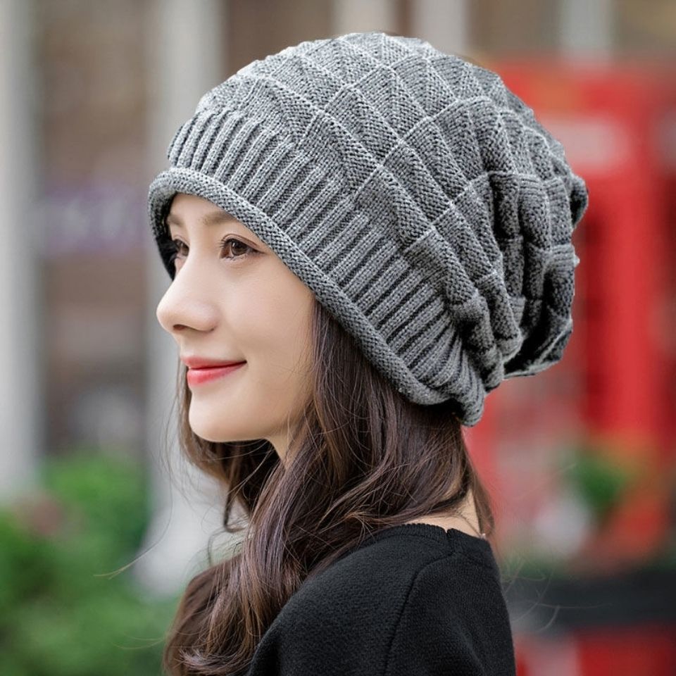 Pleated pile hat autumn and winter women's wool hat Korean-style single-layer knitted hat pullover hat all-match ear protection toe cap