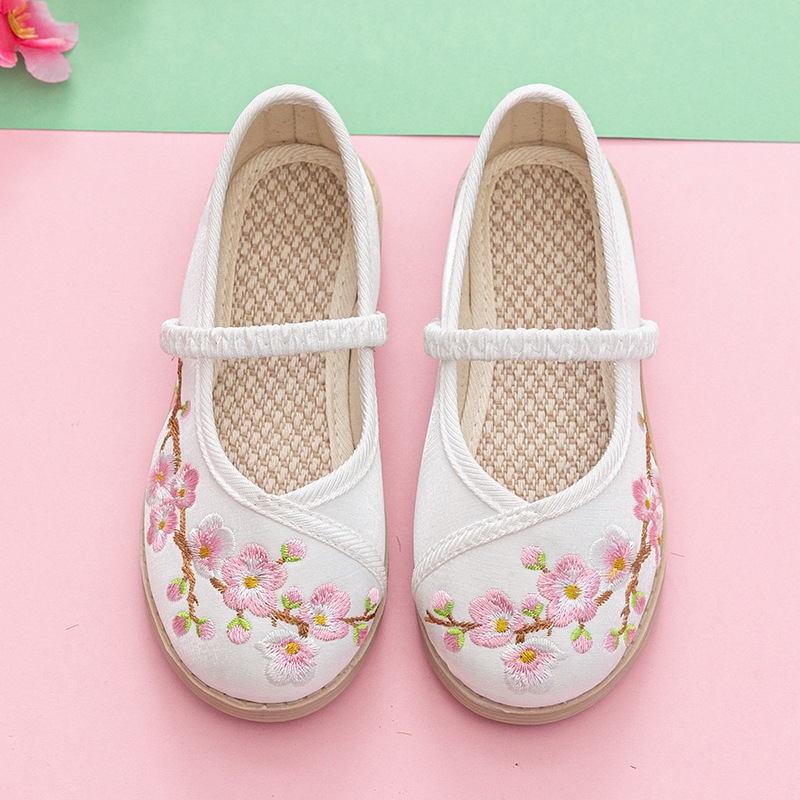 Hanfu Shoes Girls' Embroidered Shoes Baby's Antique Children's Old Beijing Cloth Shoes Ancient Chinese Style with Horse Face Skirt Shoes
