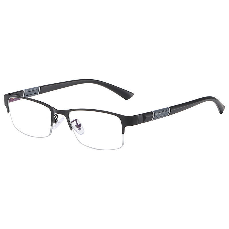 Photosensitive color-changing myopia glasses men's high-grade half-frame metal can be equipped with degree eyes anti-blue light flat mirror tide