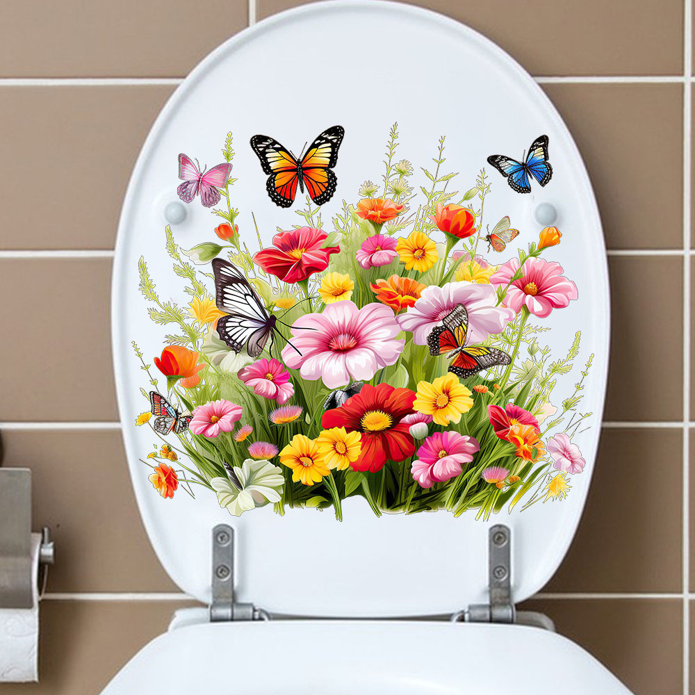 Creative new flower butterfly grass self-adhesive toilet bathroom refrigerator wall stickers living room bedroom decorative painting A- 26