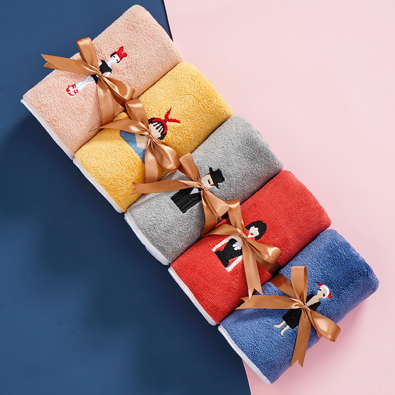 [Lovers] Coral fleece embroidered towel bath towel set towel for men and women creative household absorbent quick-drying face towel bath towel