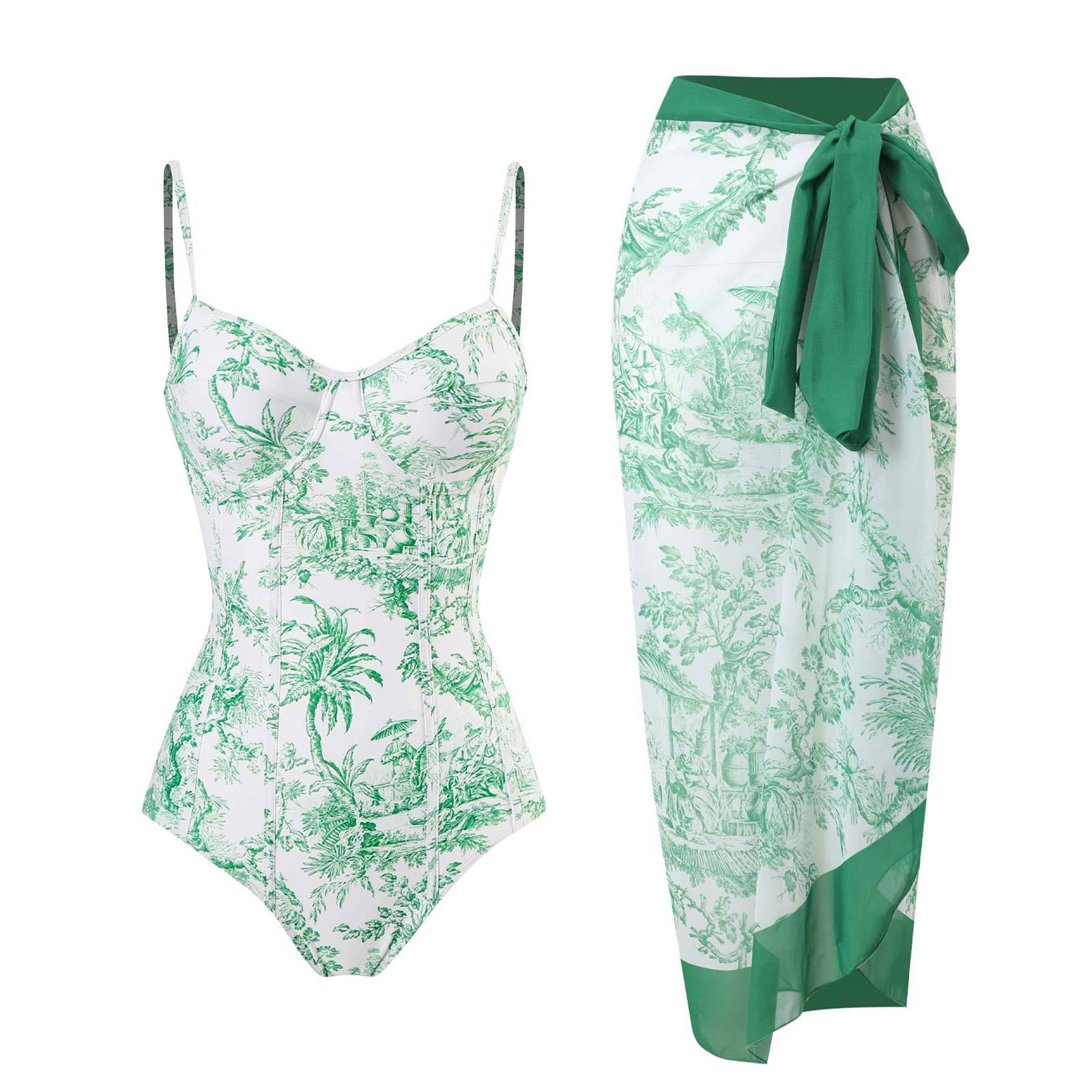 2024 New Amazon foreign trade swimsuit polyester Asian star empty tiger pattern printed chiffon skirt bikini one-piece delivery