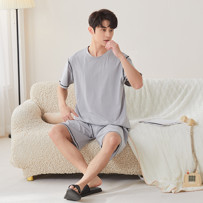 Pajamas Men's Summer Modal Short-sleeved Shorts suit Teenagers Cool Solid Color Men's Summer plus size Home Clothes