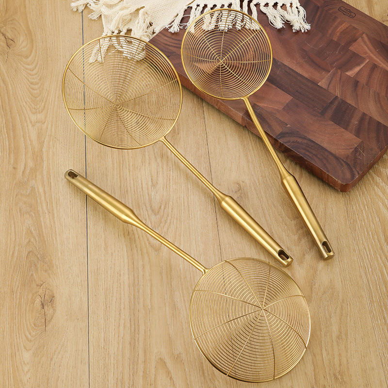 Golden stainless steel colander line drain spoon drain mesh fried hot pot colander kitchen supplies fried strainer