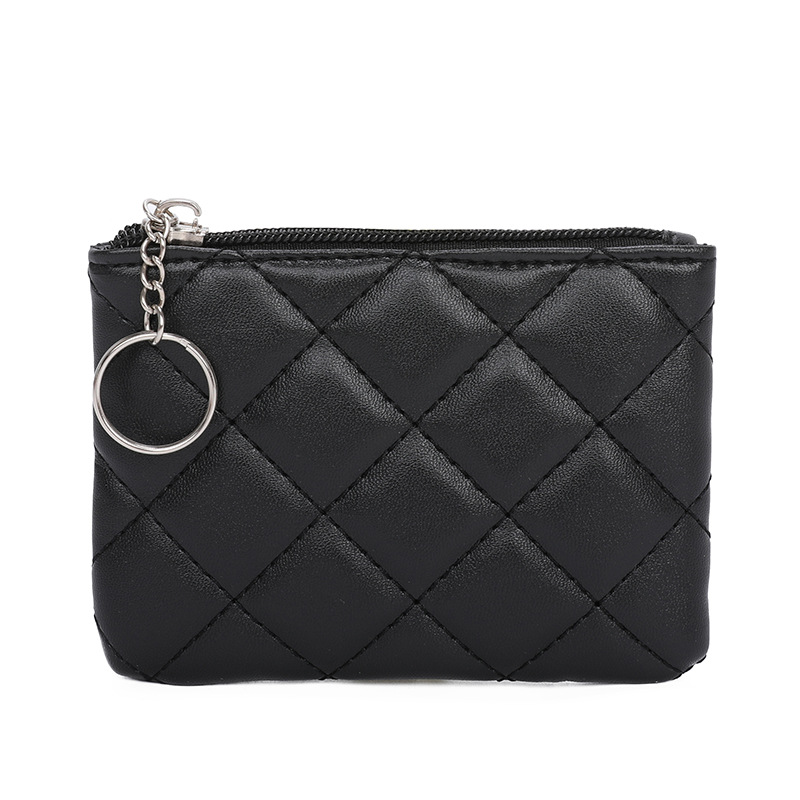 Coin Purse Women's 2022 Diamond Embroidered PU Short Mini Zipper Small Purse Solid Color Coin Card Storage Bag_voghion.com