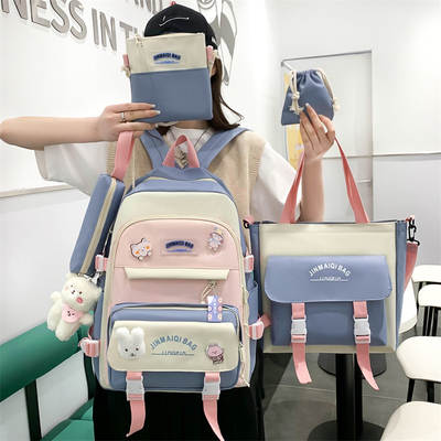 Cute schoolbag backpack girl ins five-piece backpack female Japanese sweet girl make-up school backpack