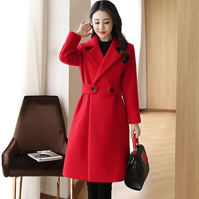 Jachetă de lână în stil coreean pentru femei, lungime medie, 2023, toamnă și iarnă, îmbrăcăminte pentru femei, slim-fit, palton de lână subțire_voghion.com