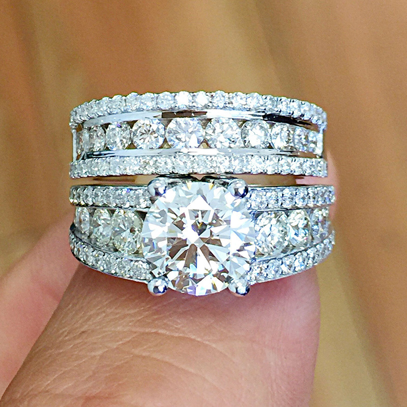 Unisex Hot Luxus Voller Diamant Paar Ring Set Exquisite Zirkon Engagement Ring Set_voghion.com