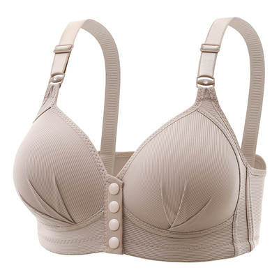 New Large Size Front Buckle Breastfeeding Underwear Without Steel Rings Push-up Side-closing Thin Cup Button Vest Bra for Middle-aged Mothers