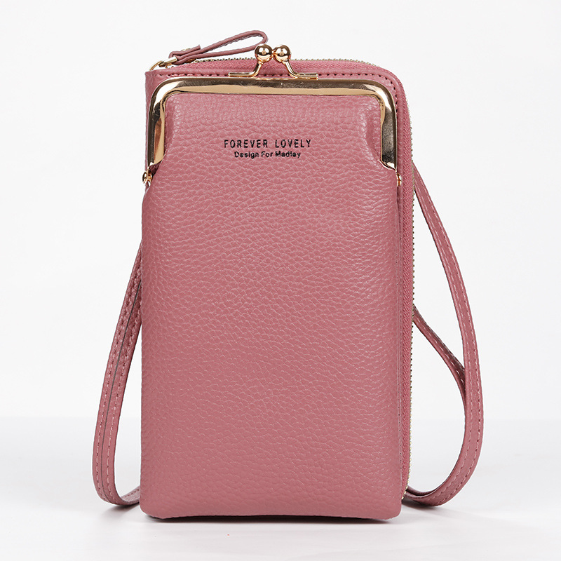 2022 factory direct new ladies mobile phone bag Korean fashion litchi pattern solid color diagonal shoulder small bag wallet