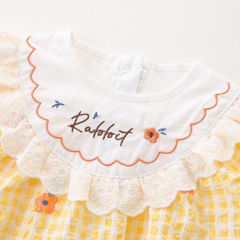 Girls' Summer Thin jumpsuit Newborn Baby Plaid jumpsuit Baby Triangle Bag Fart Clothes Hare Clothes 3121