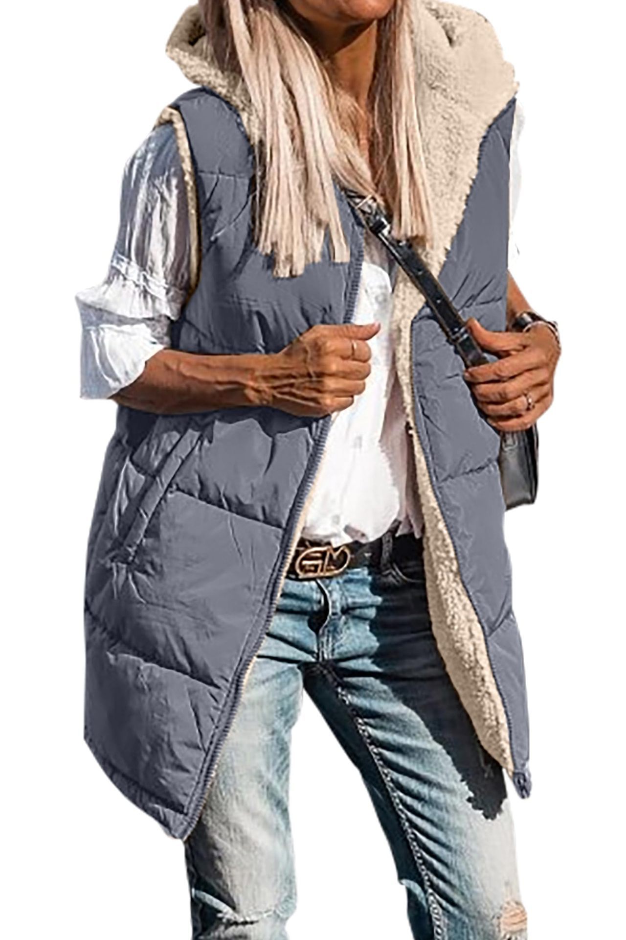 In stock 2023 new European and American solid color hooded cotton-padded vest double-sided warm cardigan windproof coat_voghion.com