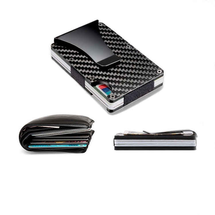 Factory direct Amazon explosive carbon fiber card package metal aluminum wallet RFID anti-theft credit card holder