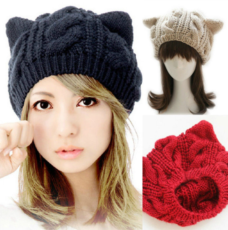 Foreign Trade Autumn and Winter Wool Beret Women's Twist Wool Hat Cat Ear Hat Warm Knitted Hat AliExpress