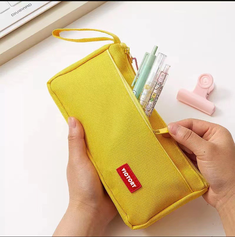 Korean style simple large capacity pencil case oxford cloth stationery bag student solid color simple pencil case stationery bag wholesale