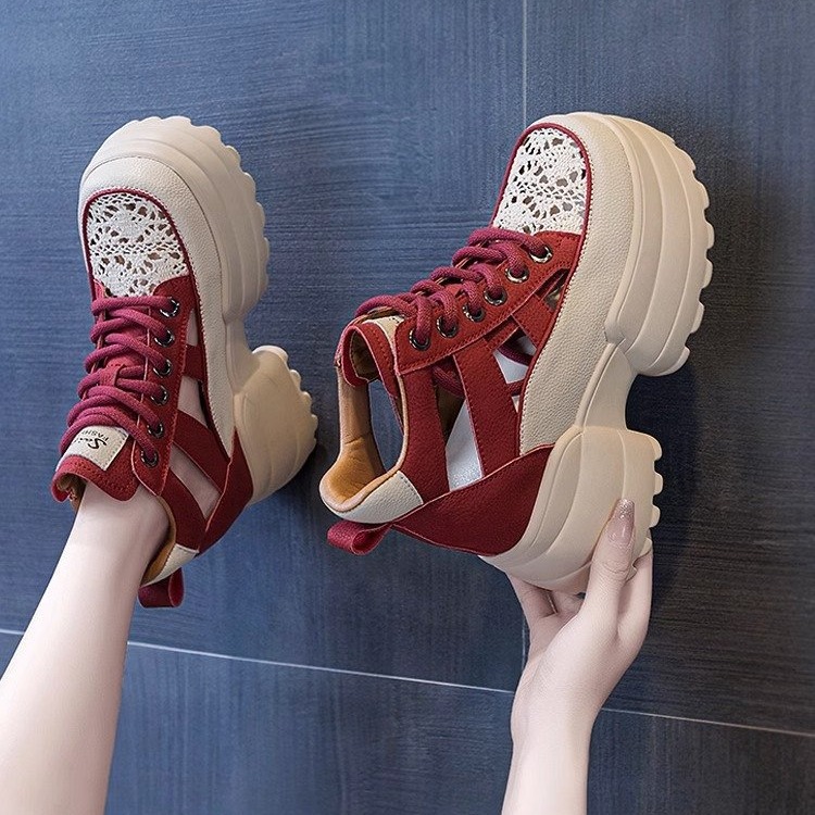Inner Heightened Heel Sandals Women's 2024 Summer New Thick Bottom Platform Fashion Sports Wedge Hollow