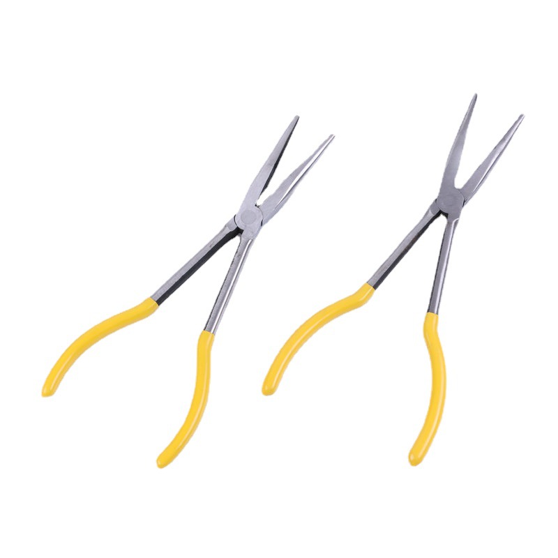 Extended bent-nose pliers with sharp mouth pliers multi-specification bent-nose pliers with plastic handle pointed-nose pliers bent-mouth garbage pliers wholesale
