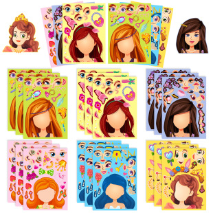 6 sheets/pack blue princess face changing stickers cross-border cartoon parent-child interactive puzzle hand account DIY puzzle stickers