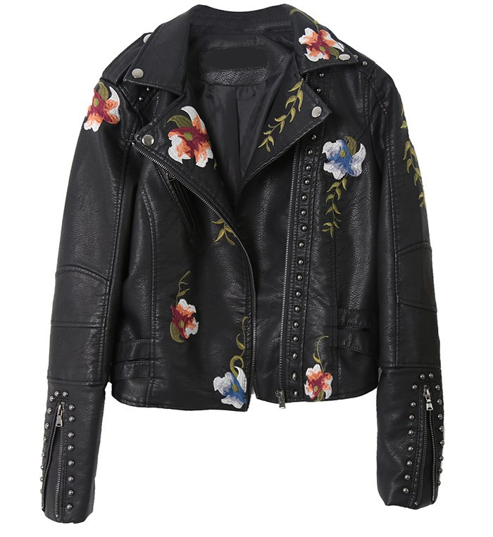 2023 spring new AliExpress Amazon cross-border embroidery rivet PU leather women's embroidery machine car jacket