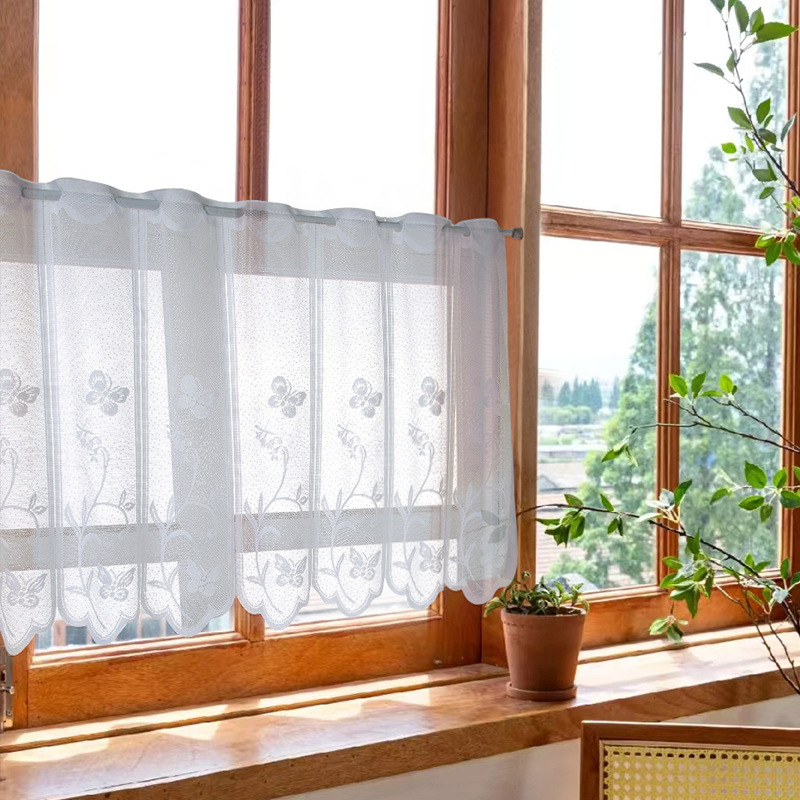 Factory direct foreign trade cross-border gauze curtain fine woven gauze curtain white wear Rod short curtain kitchen curtain Japanese short curtain