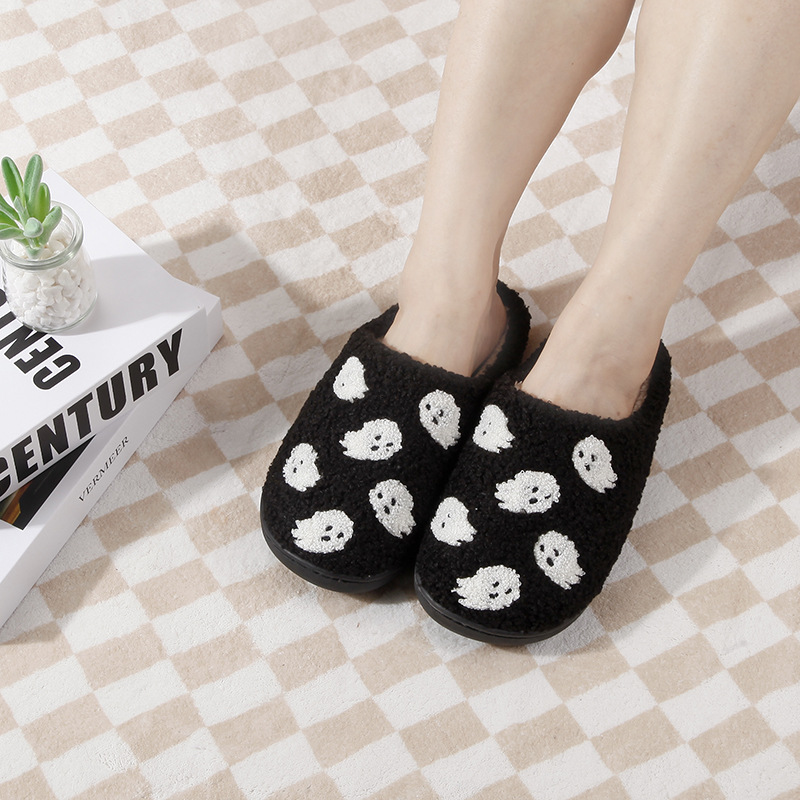 New comfortable home Ghost warm winter cotton slippers couple men and women thick bottom soft sole shoes thickened non-slip cute