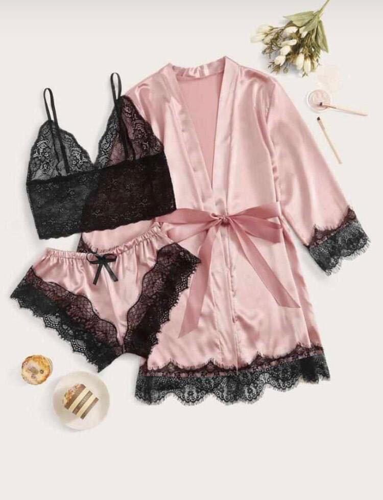 Amazon Europe and America Cross-border Pajamas Three-piece Set Women's Summer Silk-like Nightgown Bathrobe Foreign Trade Home Clothes suit
