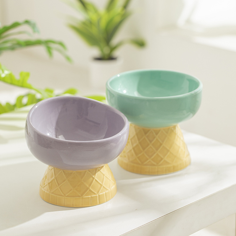Cat Bowl ceramic protective cervical spine drinking bowl pet supplies cute oblique mouth anti-knock dog Rice Bowl cat food bowl