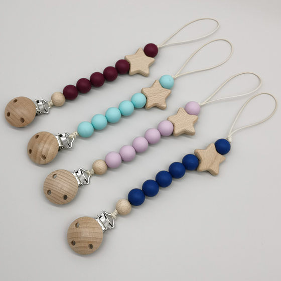 Ins New Baby Pacifier Anti-drop Chain Anti-drop Chain with Beech Five-pointed Star Silicone Molar