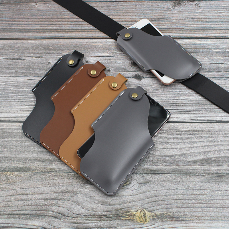 European and American Retro mobile phone waist bag PU leather waist hanging mobile phone bag outdoor sports EDC mobile phone anti-lost protective leather case