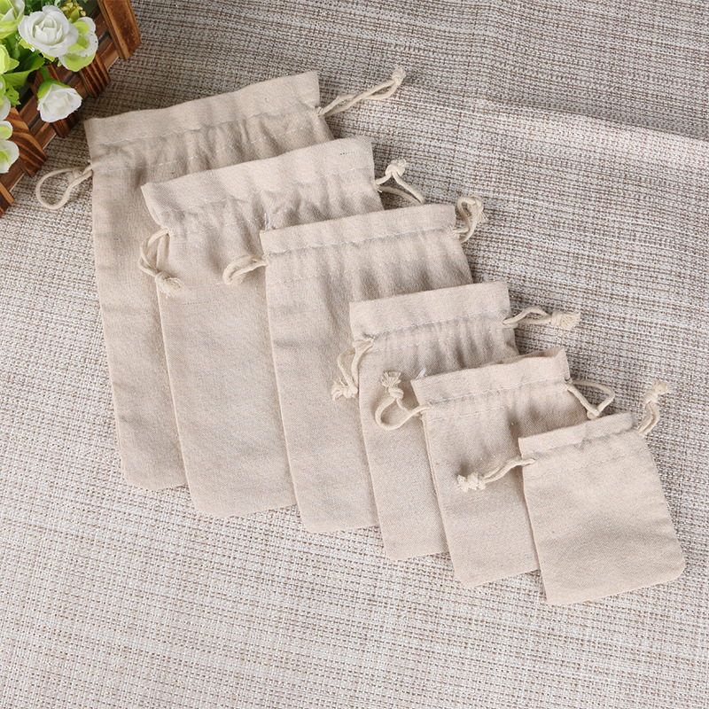 Cotton drawstring pocket dog excrement sugar rice packaging storage bag lock edge cotton linen bag can be printed LOGO