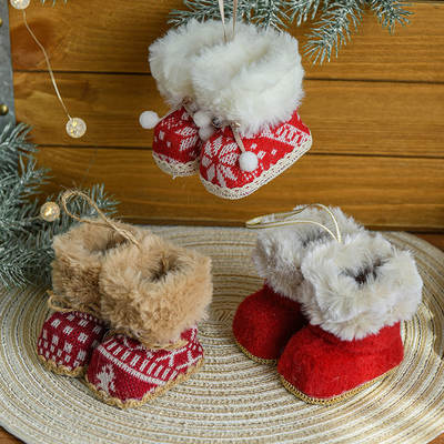 Cross-border New Christmas Creative Small Object Ornaments Red Fabric Christmas Boots Decorative Christmas Tree Pendant