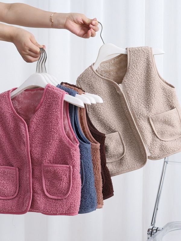 2024 autumn and winter new boys fleece-lined baby waistcoat children wear lamb velvet vest girls warm cotton vest
