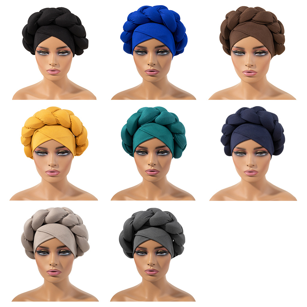Europe and the United States best selling milk silk big braid turban hat solid color sponge wrap hat bohemian turbans