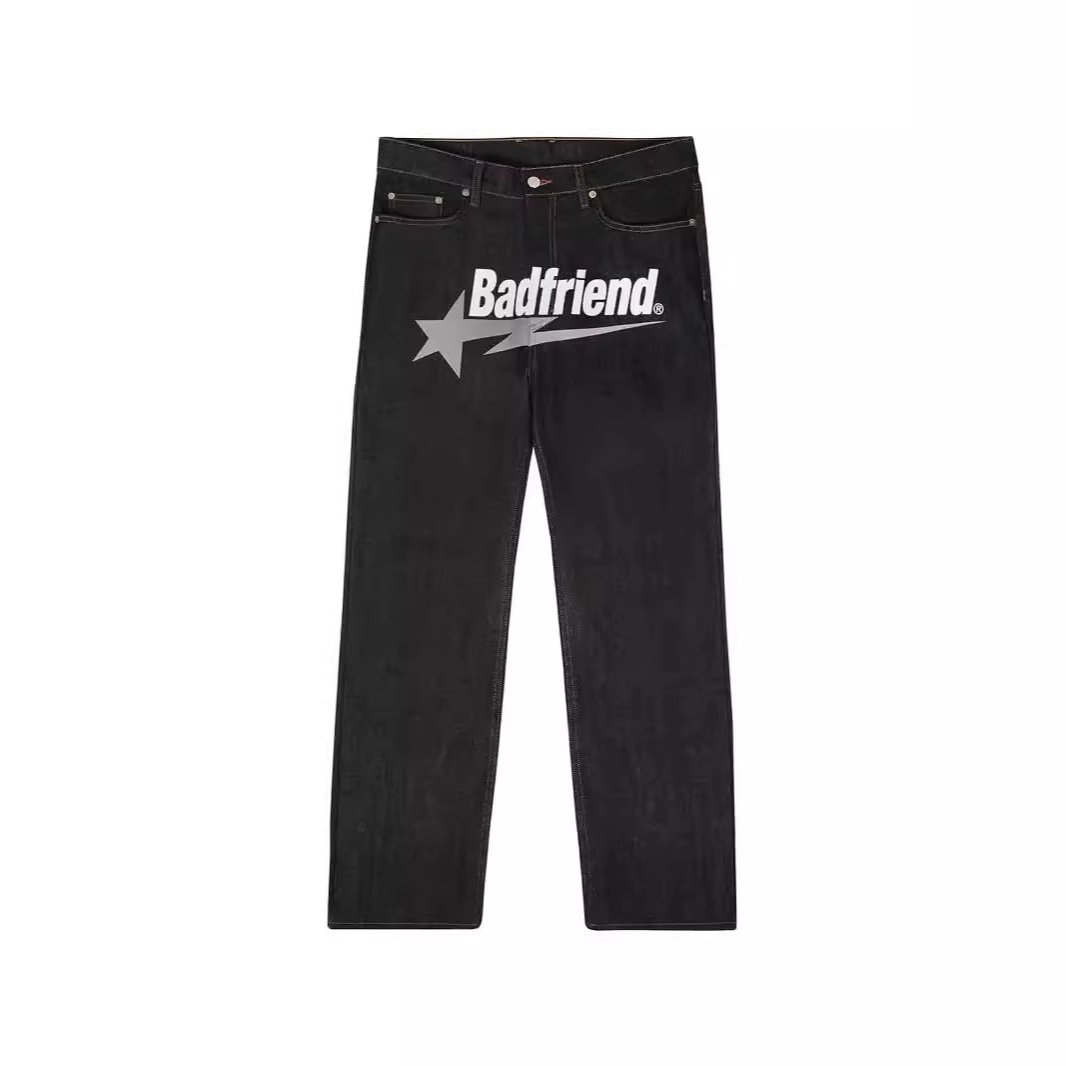 Y2k Jeans Badfriend Letter Print Pants Hip Hop Loose Jeans Harajuku Punk Streetwear