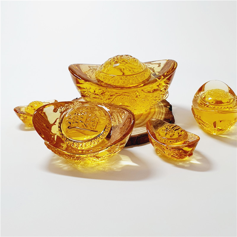 Double Dragon Play Pearl Coloured Glaze Lucky Golden Gold Ingot Opening housewarming cornucopia decorations crystal dragon grain ingot ornaments