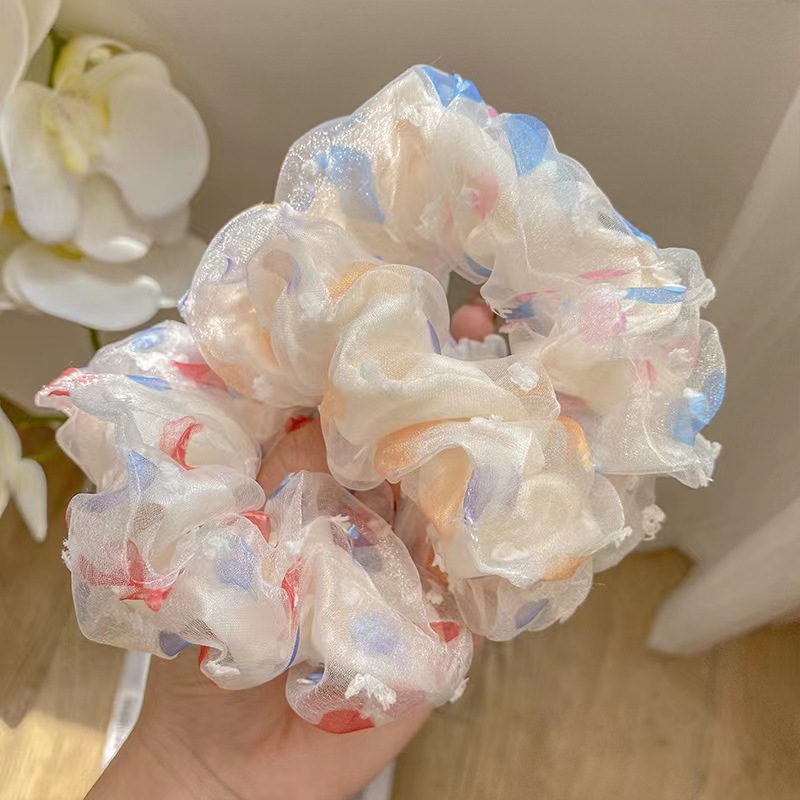 Autumn and winter high-grade sense mesh spot large intestine hair ring high elastic rubber band women's hair rope does not hurt hair hair rope hair accessories