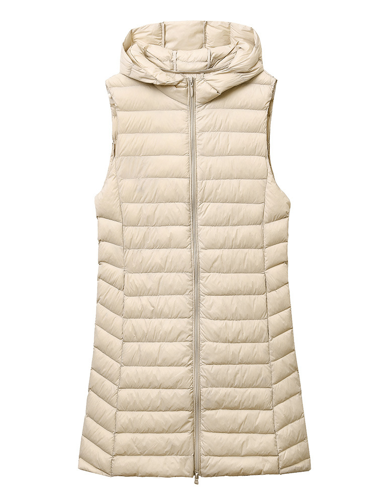 Cross-border Autumn and Winter Hat Lightweight Down Vest Women's Mid-length Slim-fit Large Size Sports Down Jacket Liner Vest