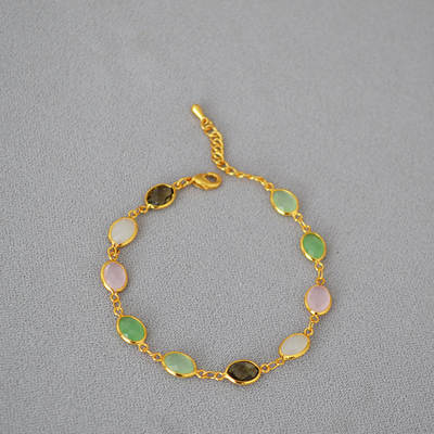 Korean style fashionable fresh sweet brass gold plated carved crystal glass jade texture niche personality temperament bracelet