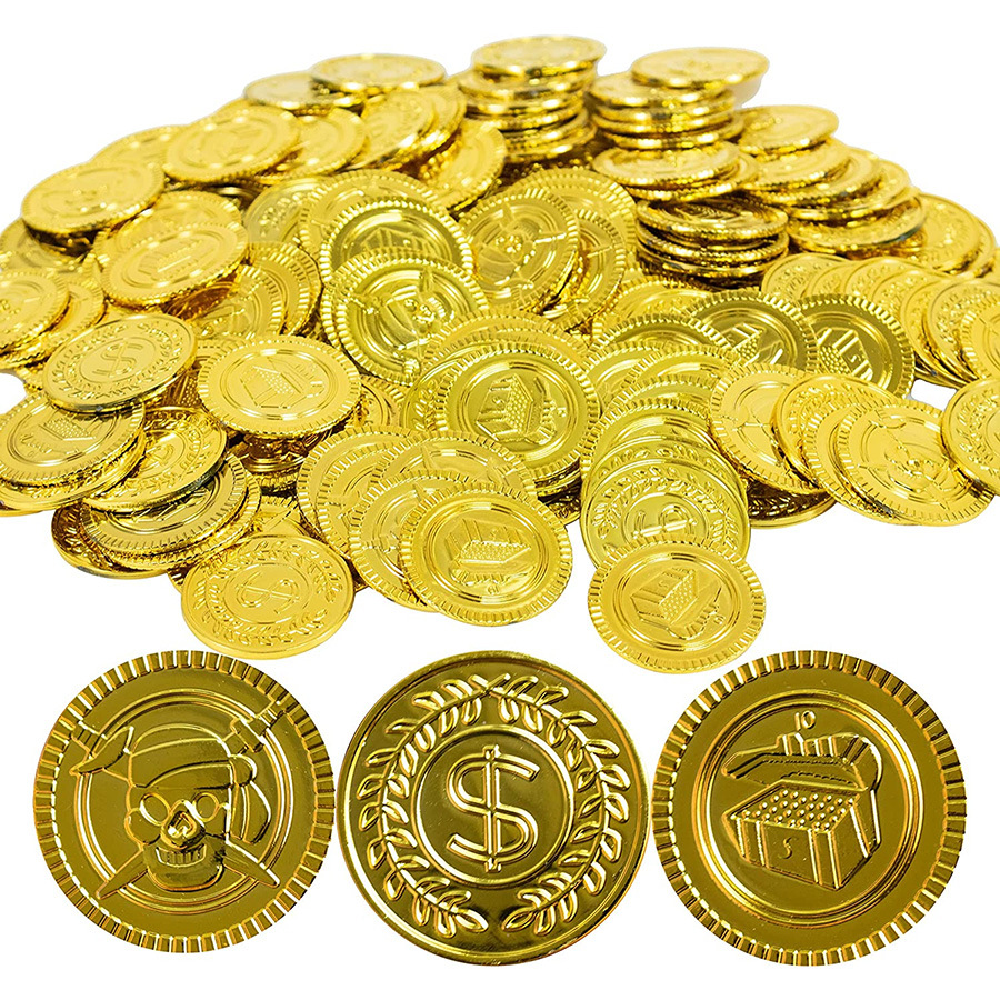 Plastic gold coin pirate coin glittering atmosphere layout supplies Halloween props game coin treasure