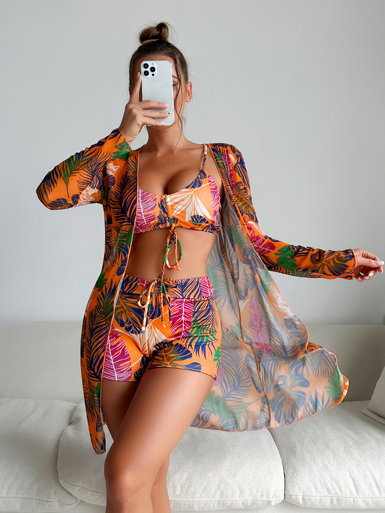Jinrui 2024 New sexy European and American multi-color special fabric fashion BIKINI BIKINI three-piece women's swimsuit