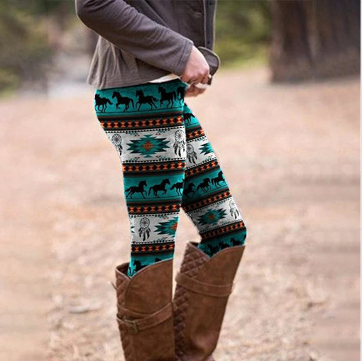 wish Amazon AliExpress cross-border European and American Foreign Trade women's multi-color printed elastic all-match bottoming pants