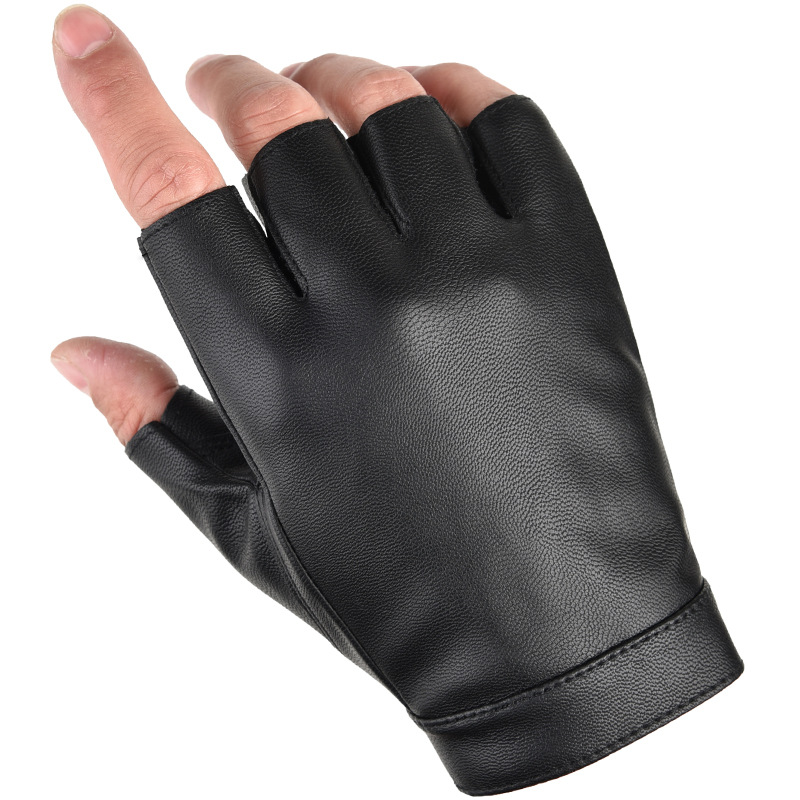 Tactical Outdoor Half-Finger PU Leather Gloves Men's Winter Trendy Riding Waterproof Non-Slip Fleece-Lined Warm Riding Driving Fingers
