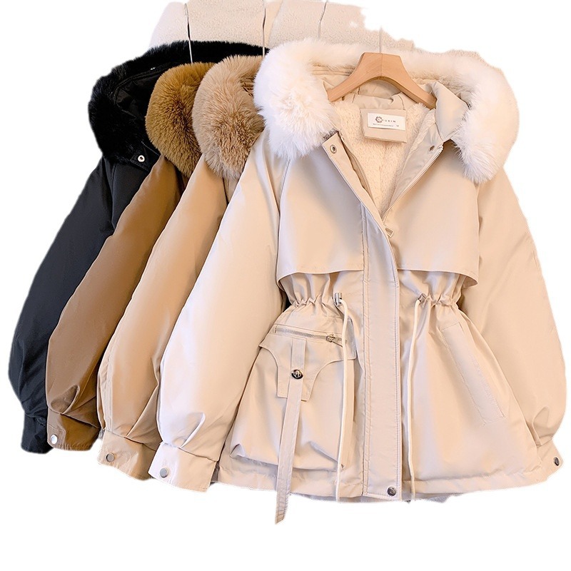 Parker Clothing Women's Winter 2024 New Slim Down Cotton-padded jacket Fashion All-match fleece-lined Thick Fur One-piece Jacket